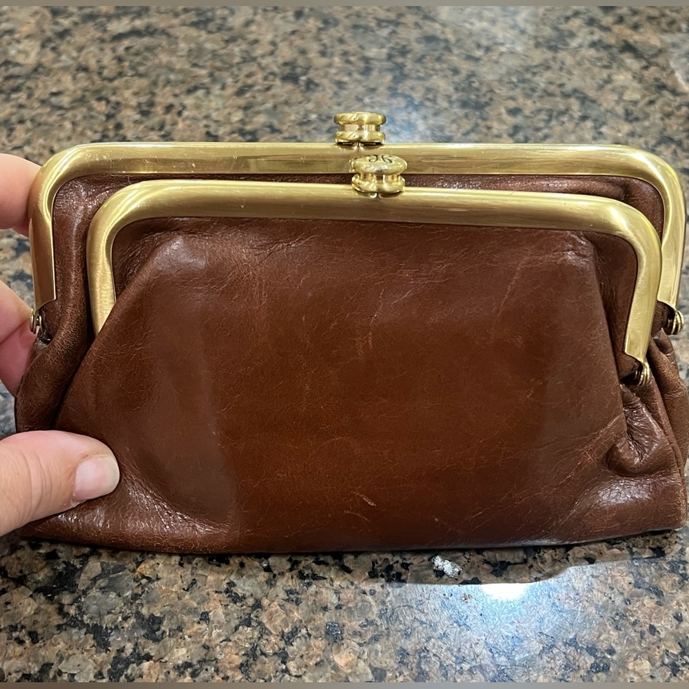 HOBO Double Frame Clutch Wallet in Truffle